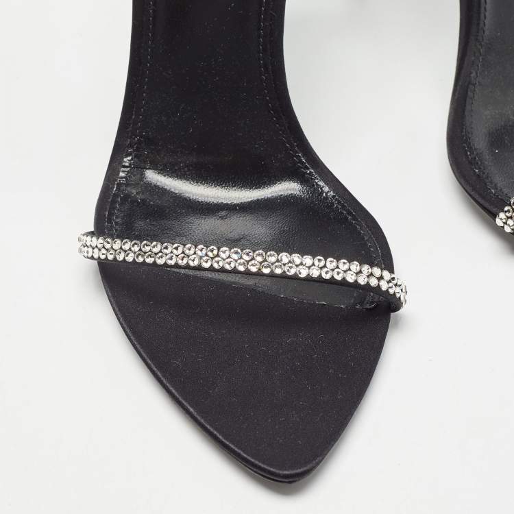 Pre Owned Saint Laurent Black Crystal Embellished Satin Satine Sandals Size 37