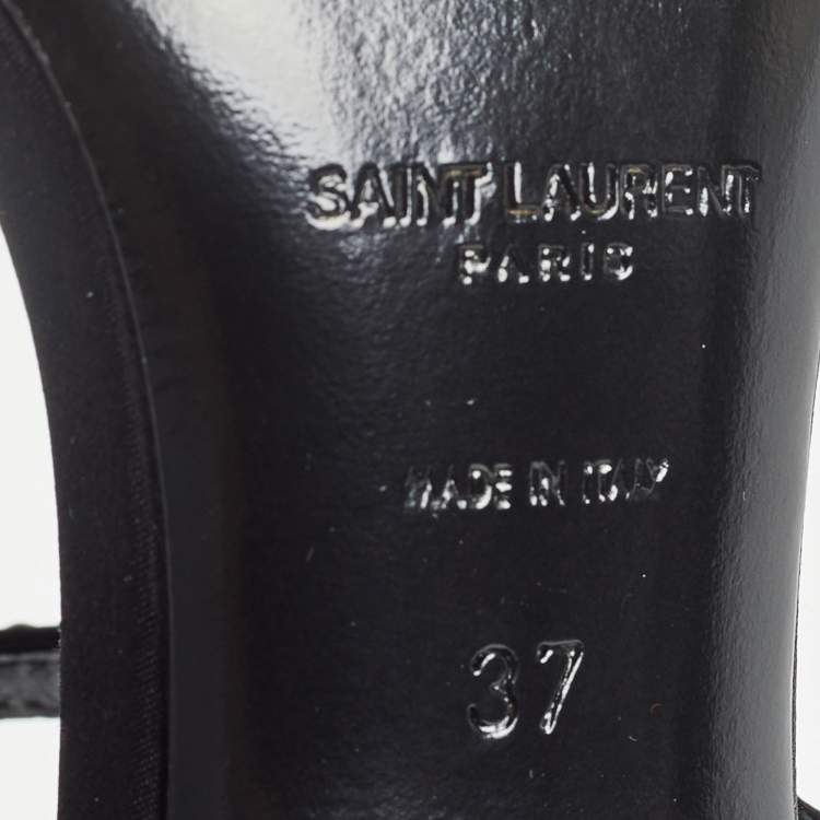 Pre Owned Saint Laurent Black Crystal Embellished Satin Satine Sandals Size 37