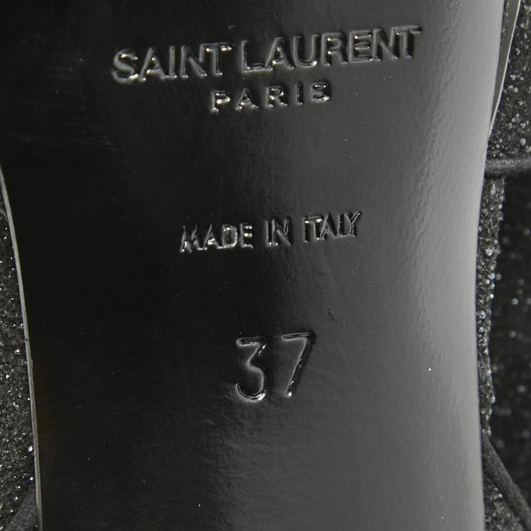مملوكة مسبقًا Saint Laurent Black Glitter Suede Tribute  Sandals Size 37