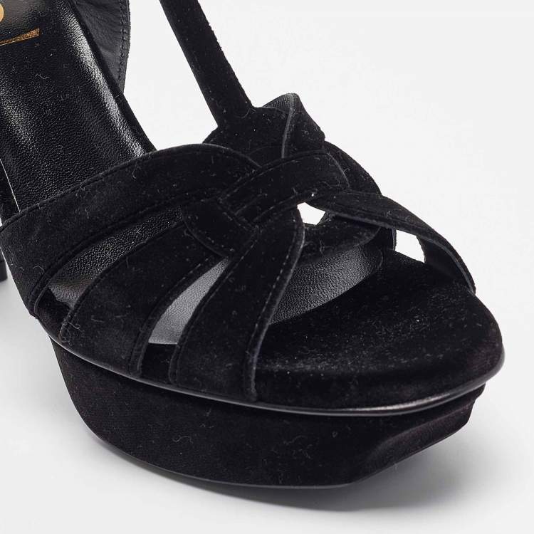 Pre Owned Saint Laurent Black Velvet Tribute Sandals Size 38.5
