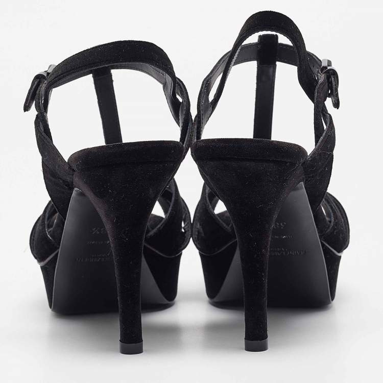 Pre Owned Saint Laurent Black Velvet Tribute Sandals Size 38.5