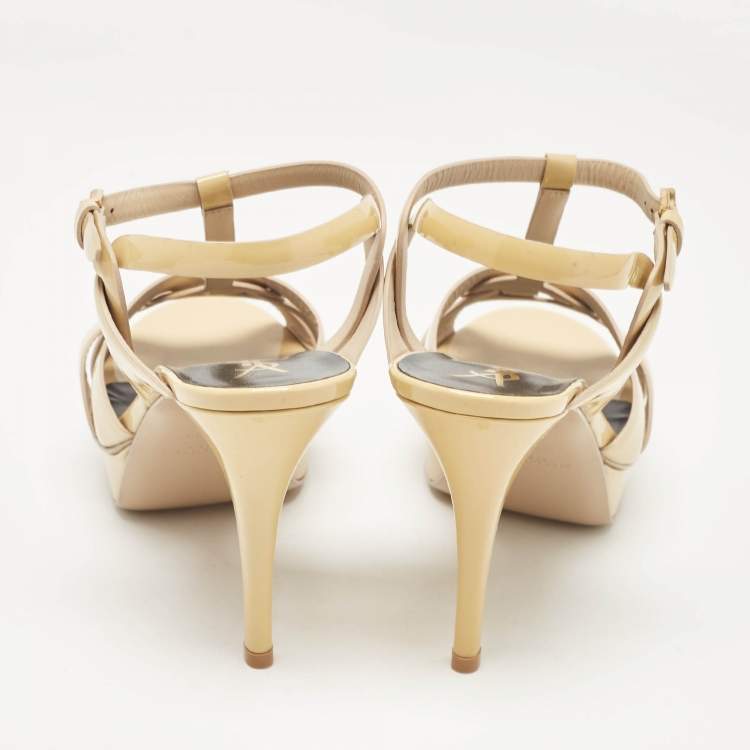 مملوكة مسبقًا Saint Laurent Beige Patent Leather Tribute Platform Sandals 41