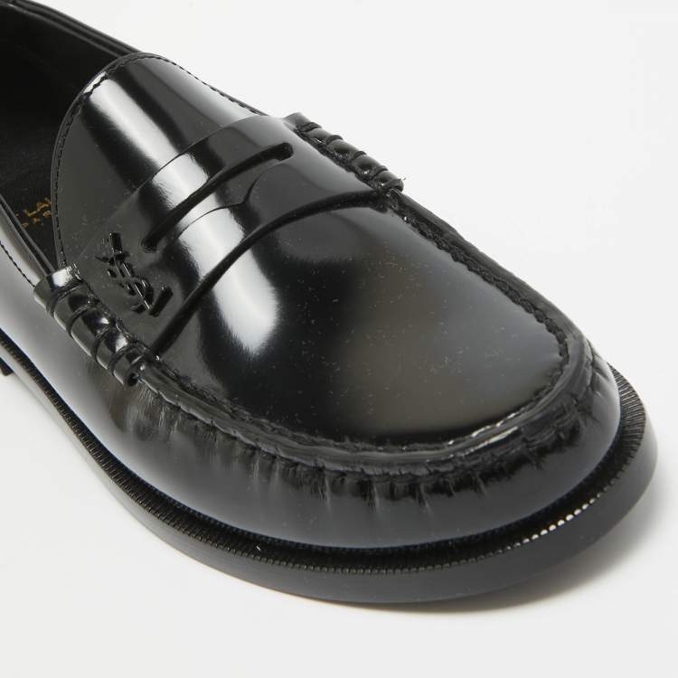 Pre Owned Saint Laurent Black Brushed Leather Penny Loafers Size 37