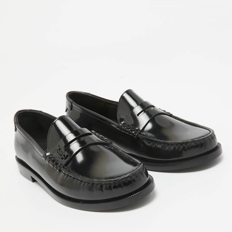 Pre Owned Saint Laurent Black Brushed Leather Penny Loafers Size 37