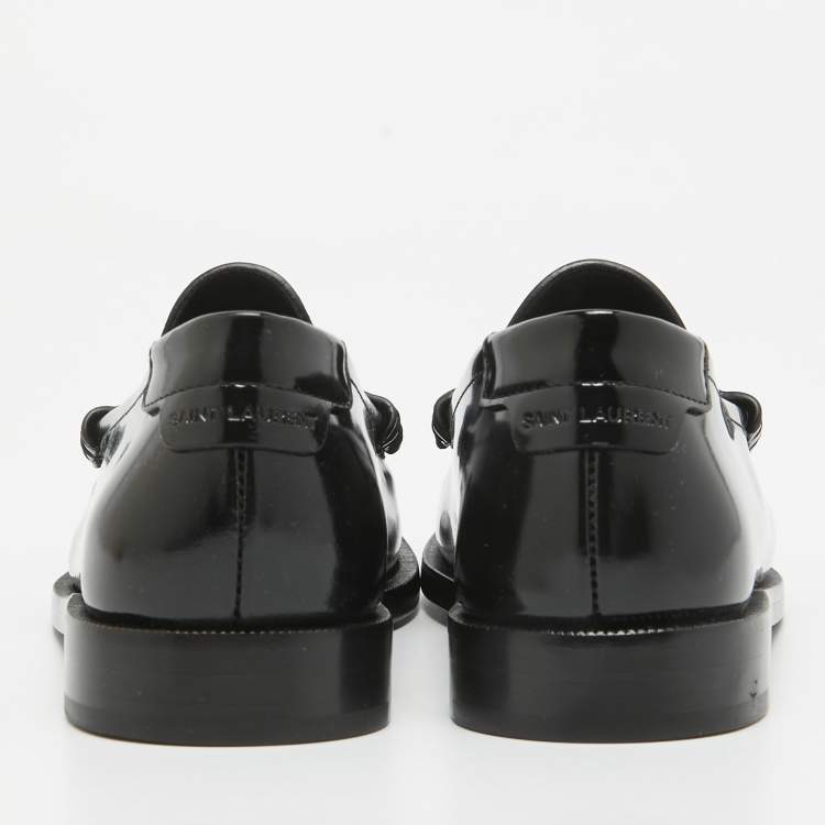 Pre Owned Saint Laurent Black Brushed Leather Penny Loafers Size 37