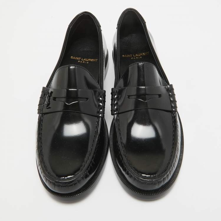 Pre Owned Saint Laurent Black Brushed Leather Penny Loafers Size 37