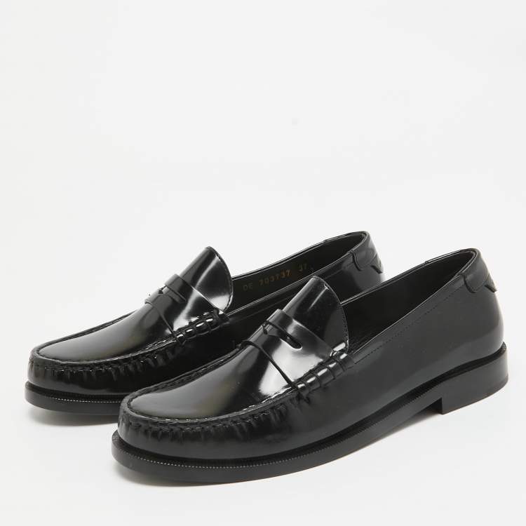 Pre Owned Saint Laurent Black Brushed Leather Penny Loafers Size 37