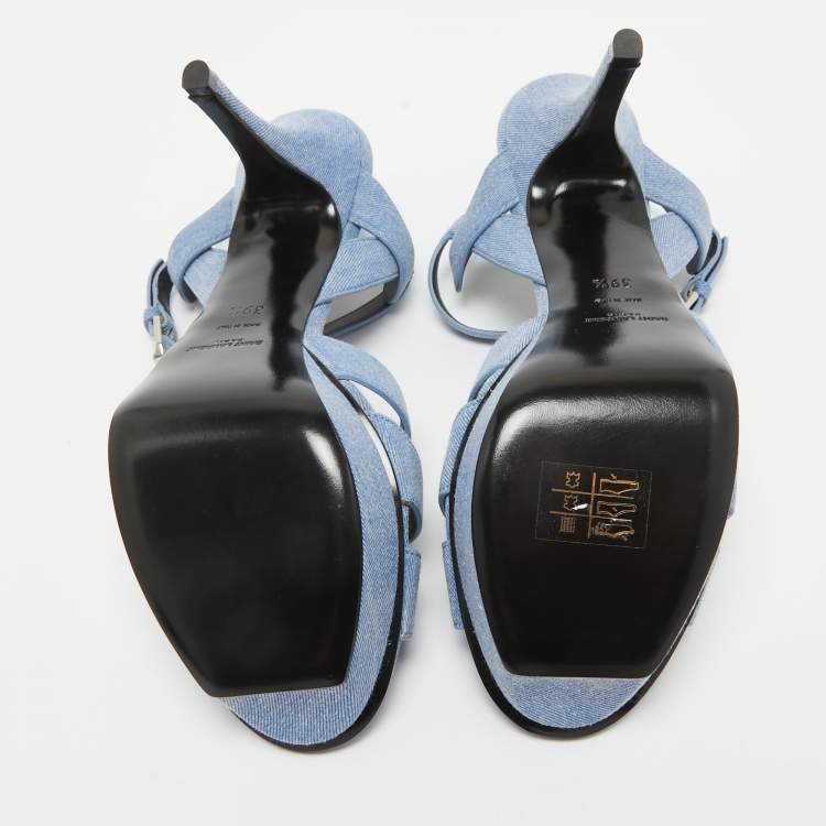 Pre Owned Saint Laurent Blue Denim Tribute Sandals Size 39.5