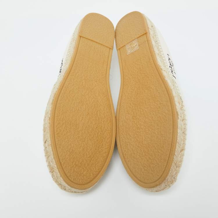 Pre Owned Saint Laurent Beige Canvas Embroidered Slip On Espadrille Loafers Size 38