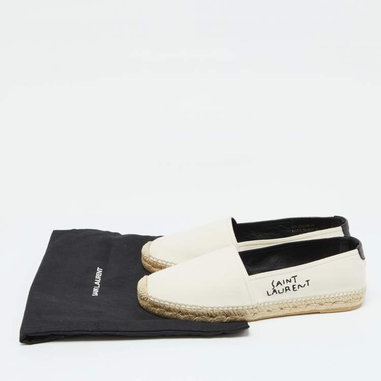 Pre Owned Saint Laurent Beige Canvas Embroidered Slip On Espadrille Loafers Size 38