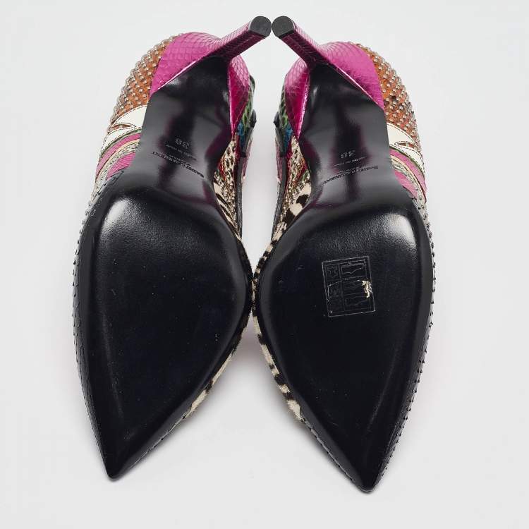 Pre Owned Saint Laurent Multicolor Snakeskin and Calf Hair Anja Pumps Size 38