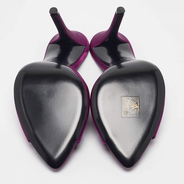 Pre Owned Saint Laurent Purple Satin Slide Sandals Size 38
