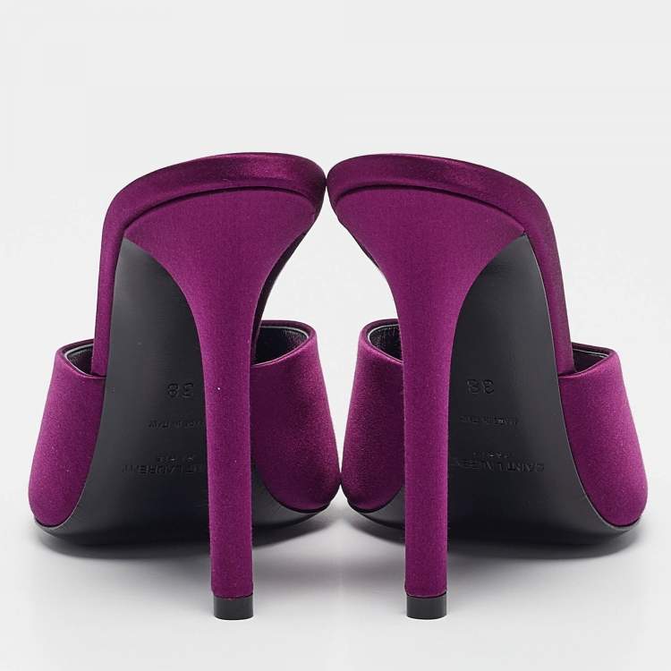 Pre Owned Saint Laurent Purple Satin Slide Sandals Size 38