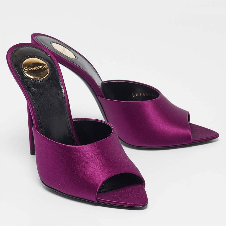 Pre Owned Saint Laurent Purple Satin Slide Sandals Size 38