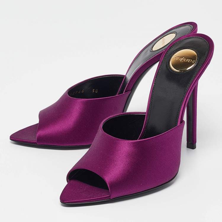 Pre Owned Saint Laurent Purple Satin Slide Sandals Size 38