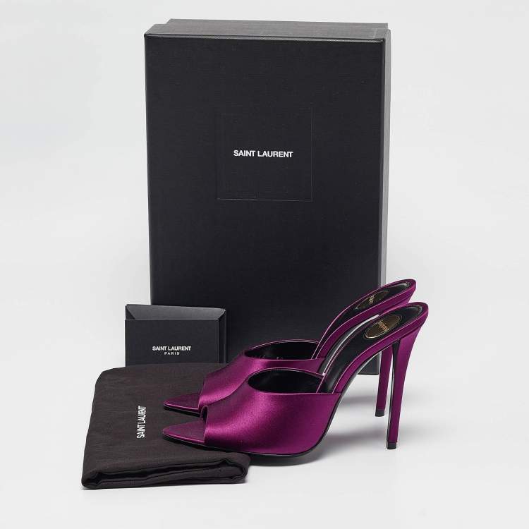 Pre Owned Saint Laurent Purple Satin Slide Sandals Size 38