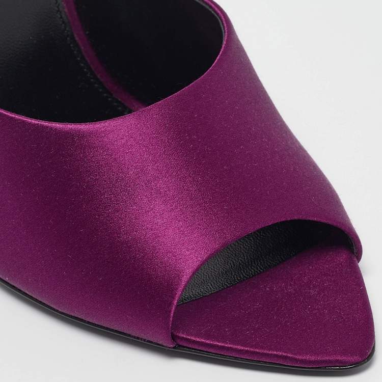 Pre Owned Saint Laurent Purple Satin Slide Sandals Size 38