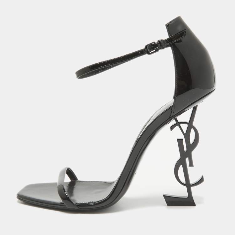 Pre Owned Saint Laurent Black Patent Leather Opyum Ankle Strap Sandals Size 39