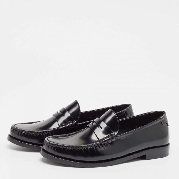 Pre Owned Saint Laurent Black Brushed Leather Penny Loafers Size 38.5