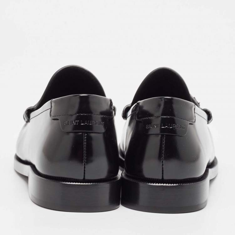 Pre Owned Saint Laurent Black Brushed Leather Penny Loafers Size 38.5