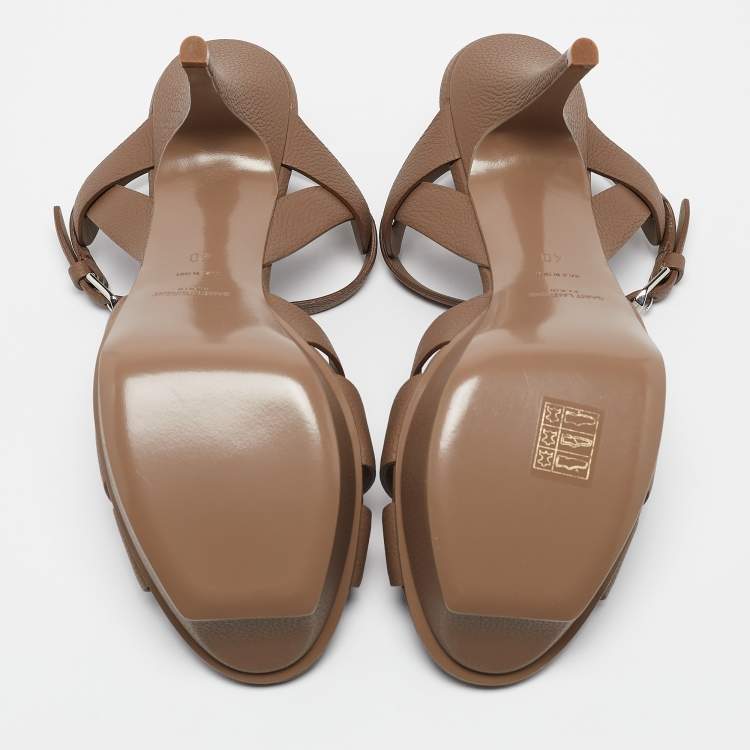 Pre Owned Saint Laurent Brown Leather Tribute Sandals Size 40
