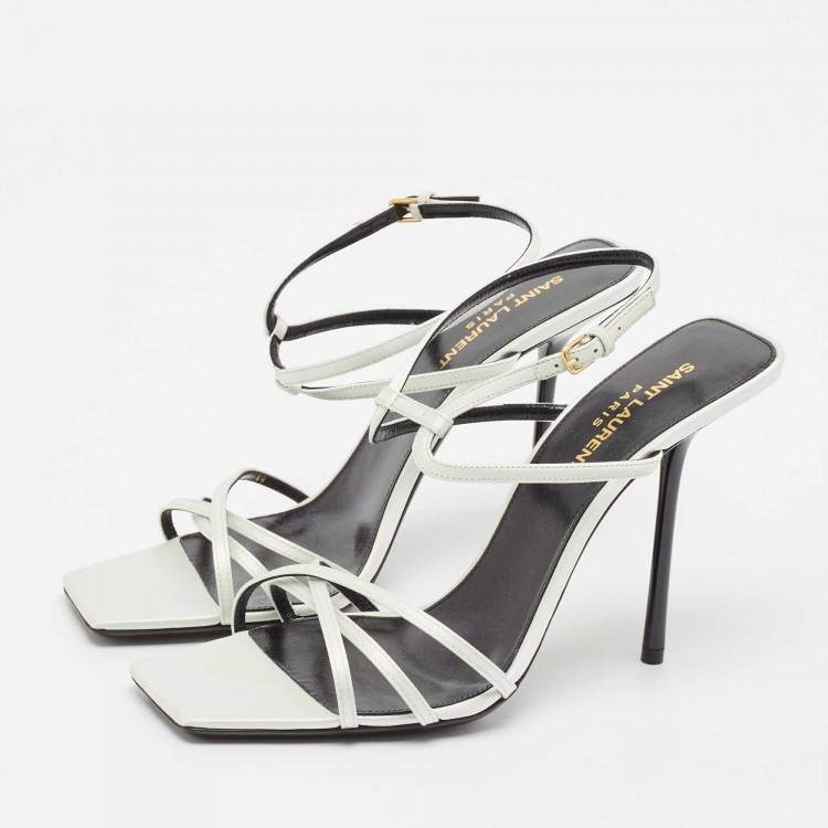 Pre Owned Saint Laurent Pastel Green Satin Ankle Strap Sandals Size 39