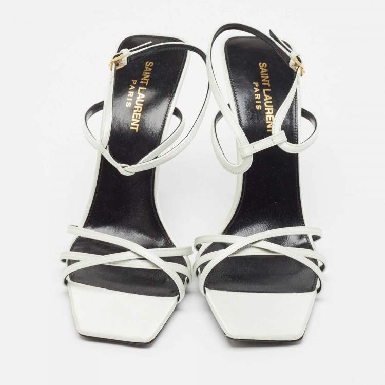 Pre Owned Saint Laurent Pastel Green Satin Ankle Strap Sandals Size 39
