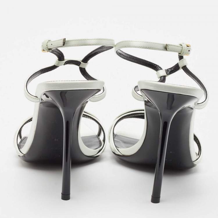 Pre Owned Saint Laurent Pastel Green Satin Ankle Strap Sandals Size 39