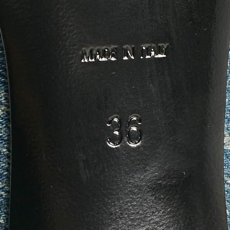 مملوكة مسبقًا Saint Laurent Blue Denim Lora Peep Toe Pumps Size 36