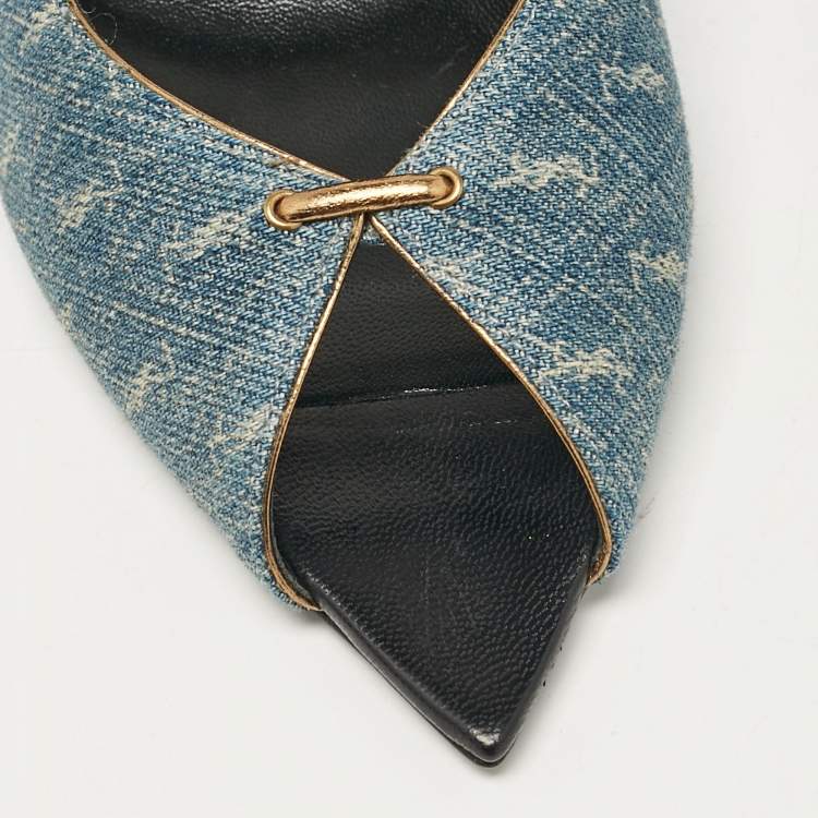 مملوكة مسبقًا Saint Laurent Blue Denim Lora Peep Toe Pumps Size 36