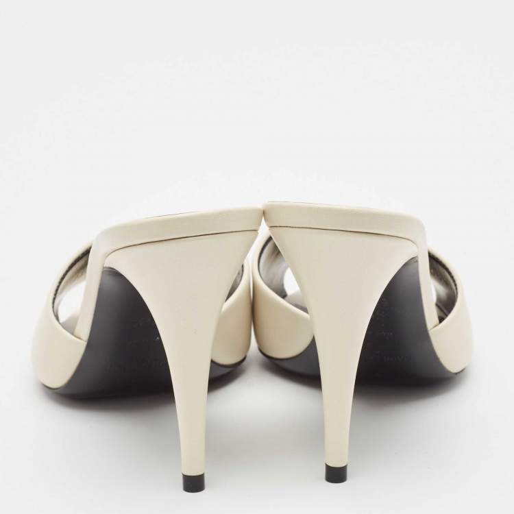 Pre Owned Saint Laurent White Leather  La 16 Slide Sandals Size 35.5