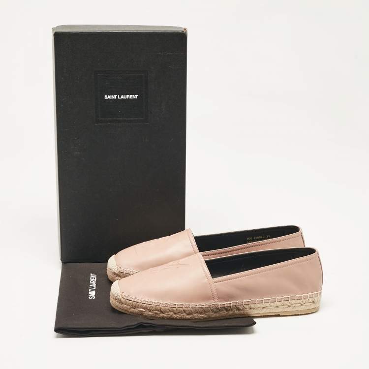 Pre Owned Saint Laurent Beige Leather Espadrille Loafers Size 38
