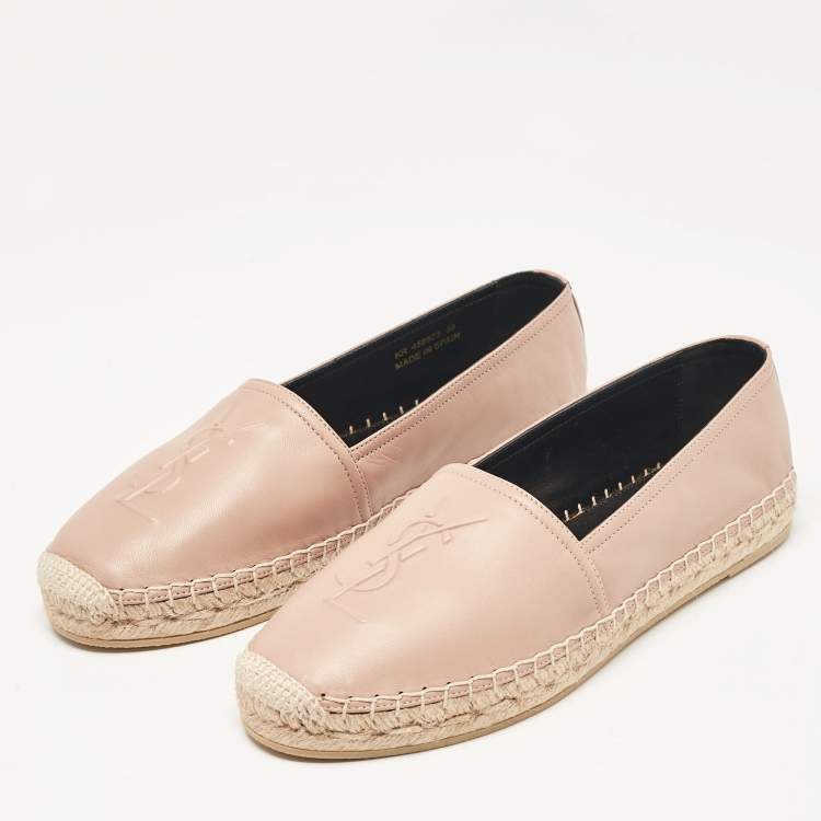 Pre Owned Saint Laurent Beige Leather Espadrille Loafers Size 38