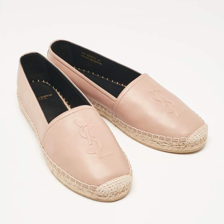Pre Owned Saint Laurent Beige Leather Espadrille Loafers Size 38