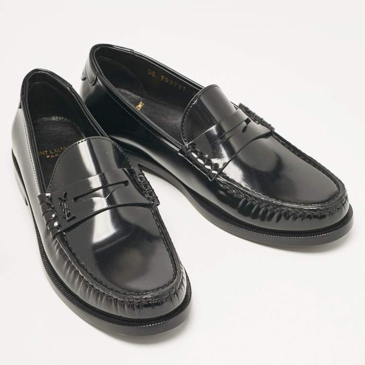 Pre Owned Saint Laurent Black Brushed Leather Penny Loafers Size 37