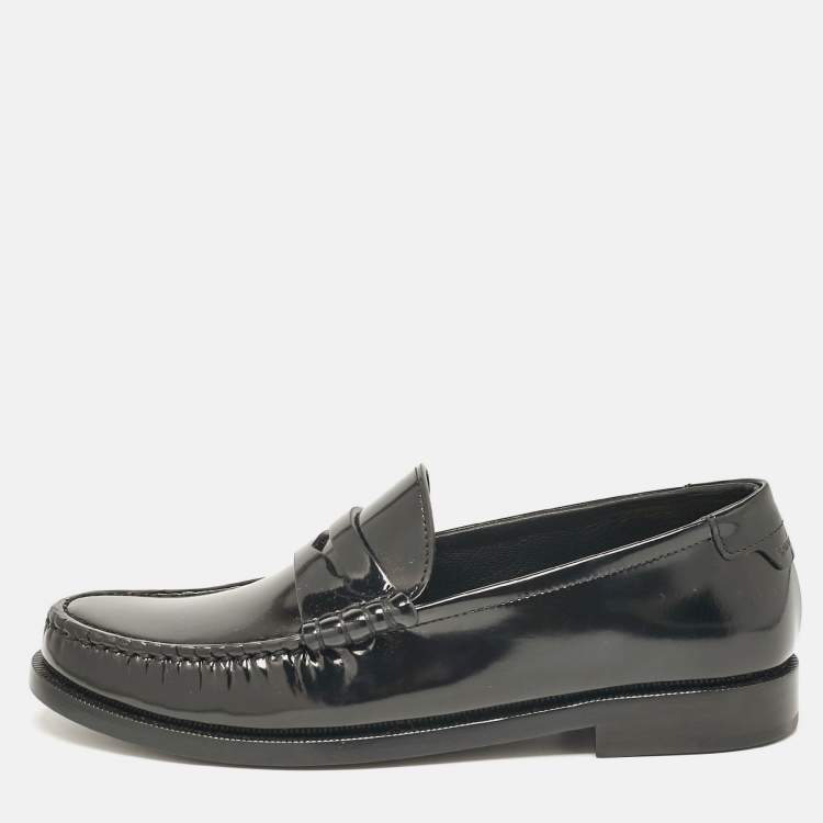 Pre Owned Saint Laurent Black Brushed Leather Penny Loafers Size 37