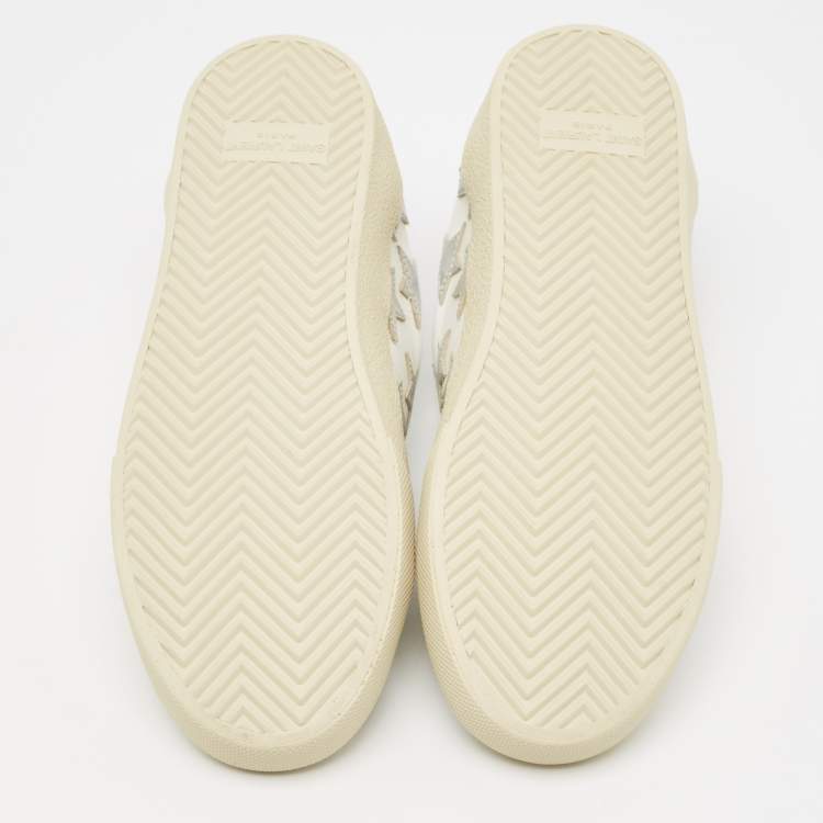 Pre Owned Saint Laurent White/Silver Leather Court Classic Star Sneakers Size 38.5