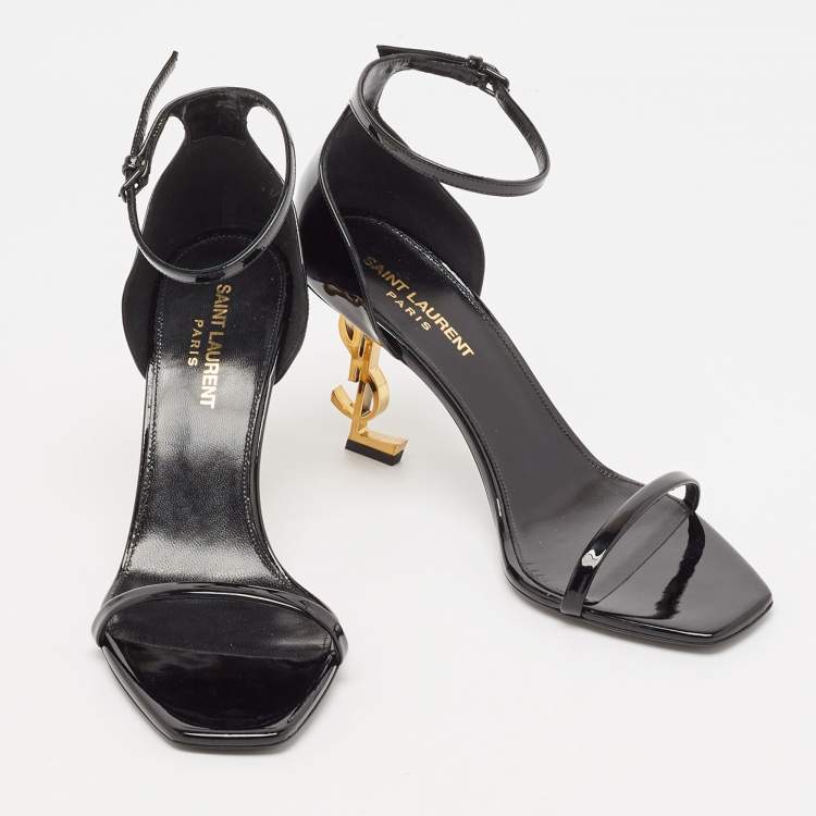 مملوكة مسبقًا Saint Laurent Black Patent Leather Opyum Sandals Size 38.5
