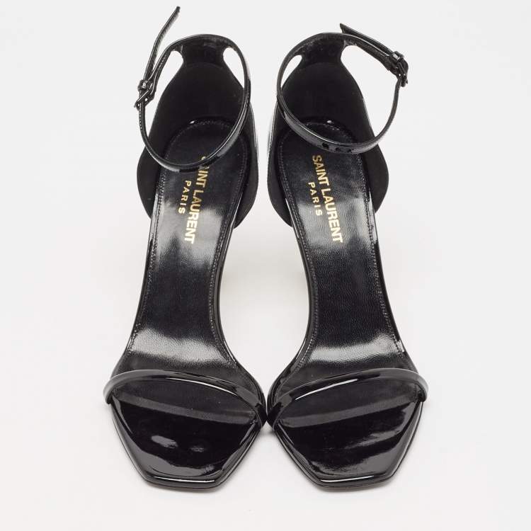 مملوكة مسبقًا Saint Laurent Black Patent Leather Opyum Sandals Size 38.5