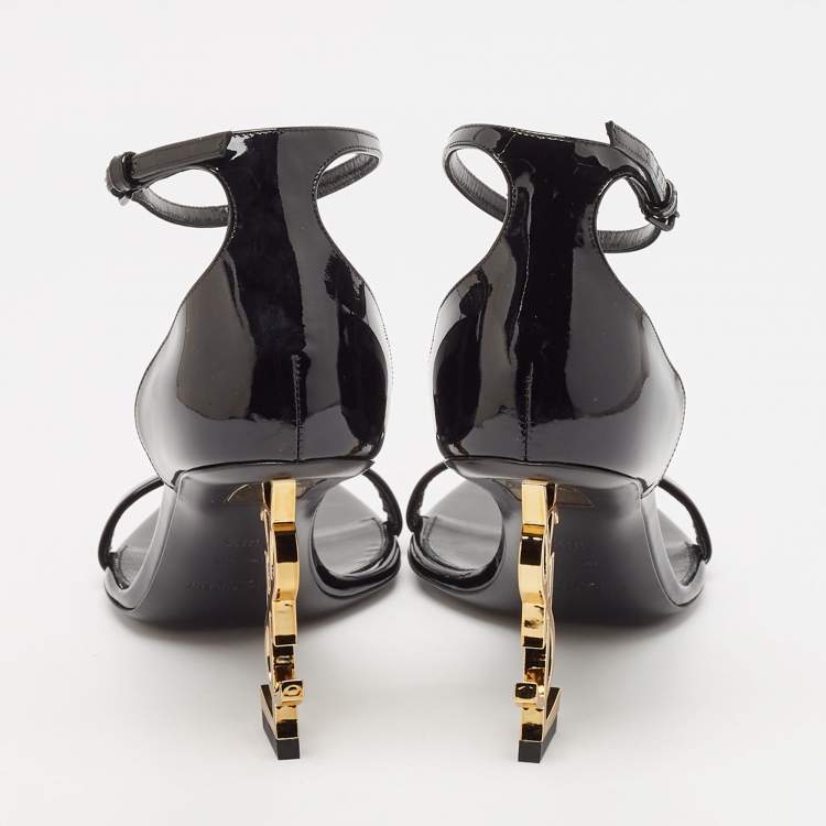 مملوكة مسبقًا Saint Laurent Black Patent Leather Opyum Sandals Size 38.5