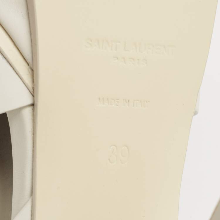 Pre Owned Saint Laurent White Leather Tribute Platform Sandals Size 39