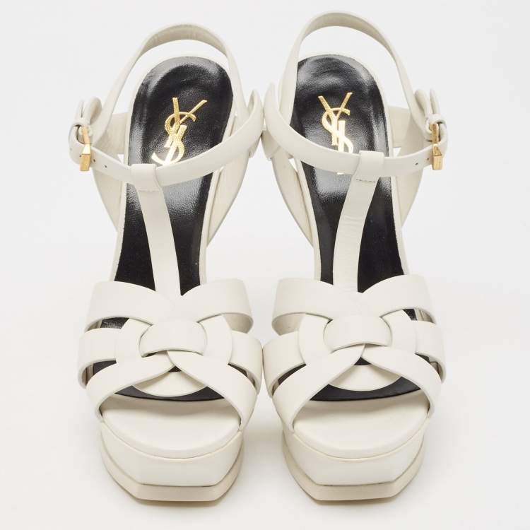 Pre Owned Saint Laurent White Leather Tribute Platform Sandals Size 39
