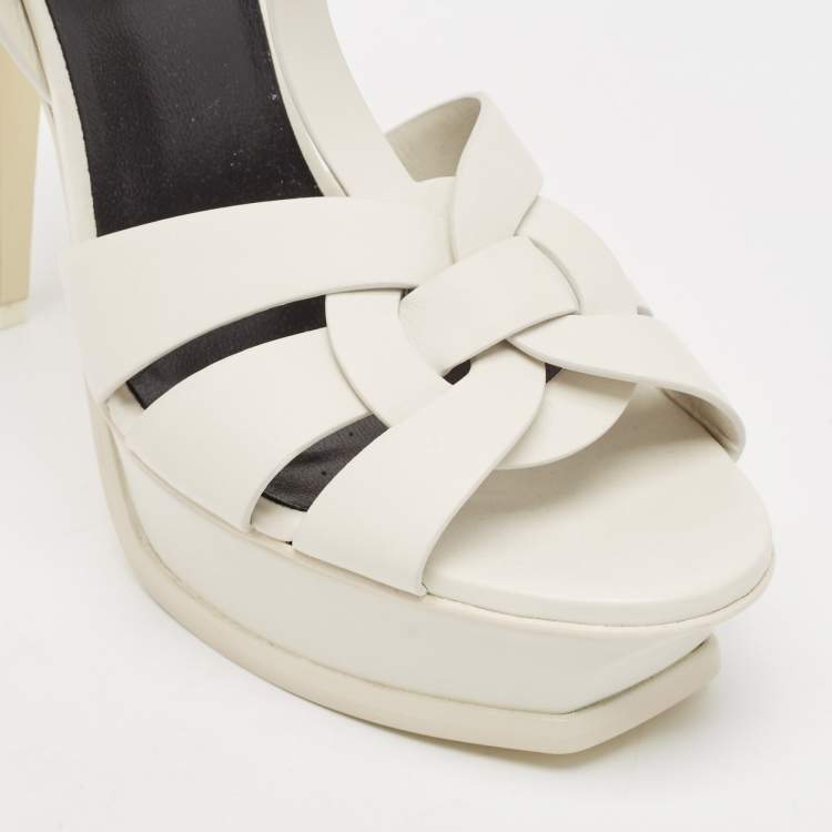 Pre Owned Saint Laurent White Leather Tribute Platform Sandals Size 39