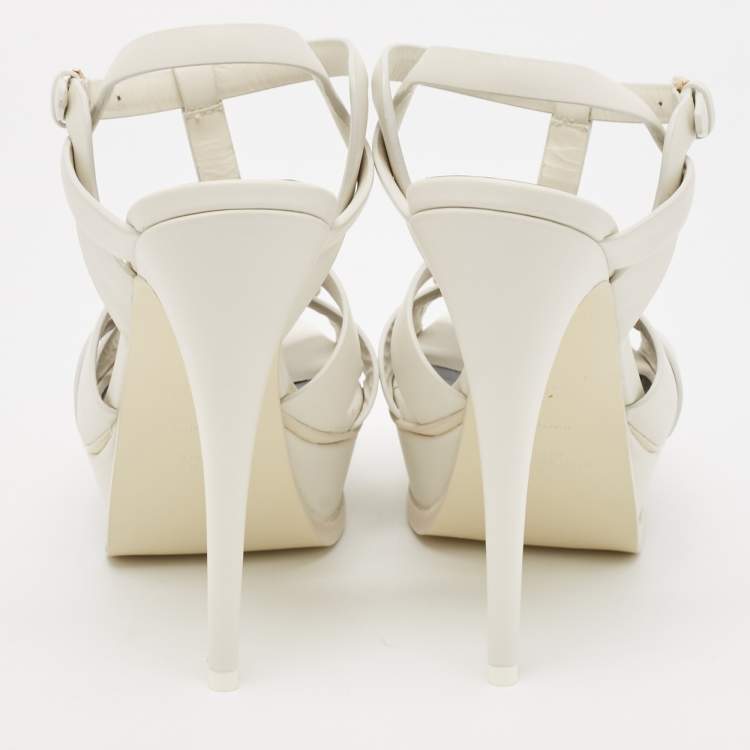 Pre Owned Saint Laurent White Leather Tribute Platform Sandals Size 39