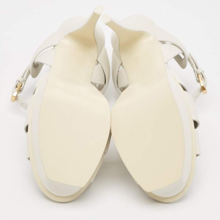 Pre Owned Saint Laurent White Leather Tribute Platform Sandals Size 39