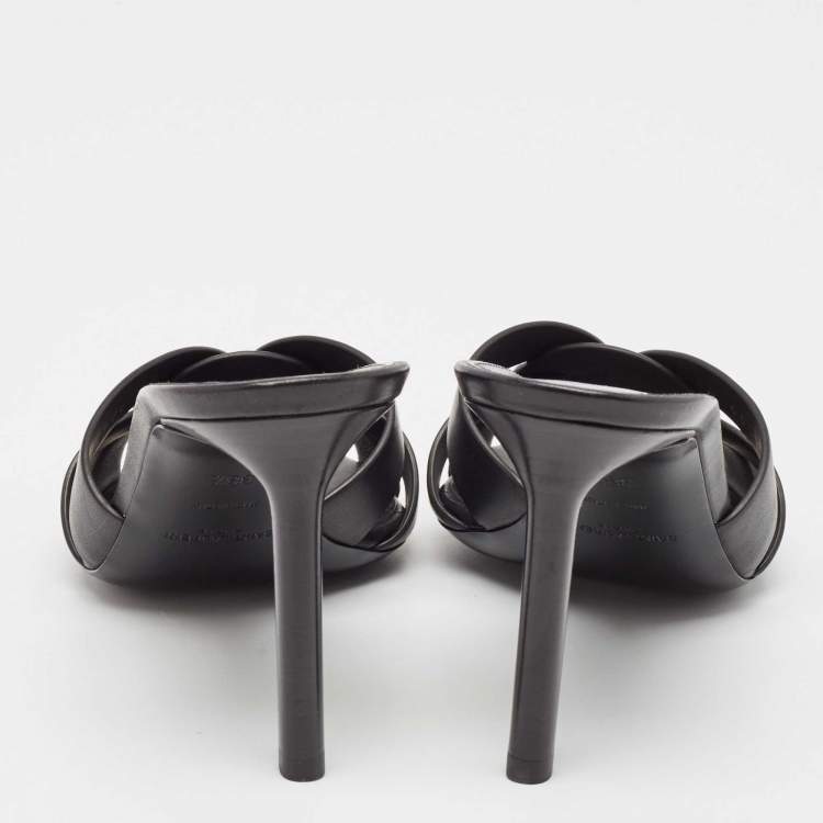 Pre Owned Saint Laurent Black Leather Tribute Slides Sandals Size 38.5