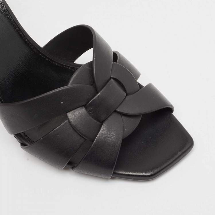 Pre Owned Saint Laurent Black Leather Tribute Slides Sandals Size 38.5