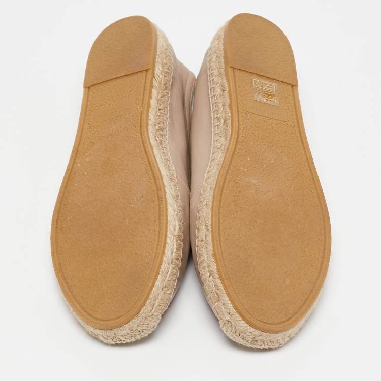 Pre Owned Saint Laurent Beige Leather Cassandra Espadrille Flats Size 39