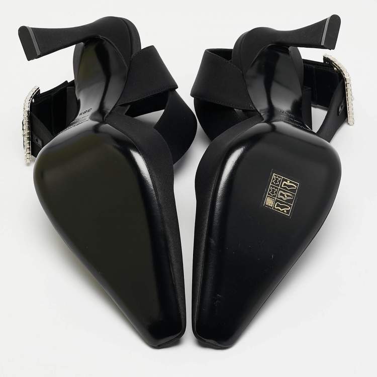 Pre Owned Saint Laurent Black Satin Claude Slingback Pumps Size 38.5