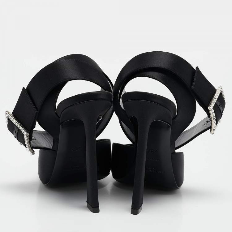 Pre Owned Saint Laurent Black Satin Claude Slingback Pumps Size 38.5